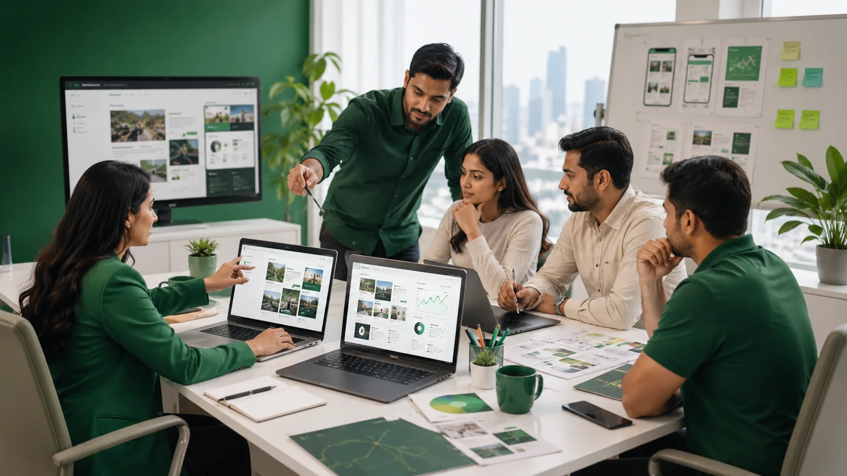 Orbit6 marketing team collaborating around laptops and analytics dashboards